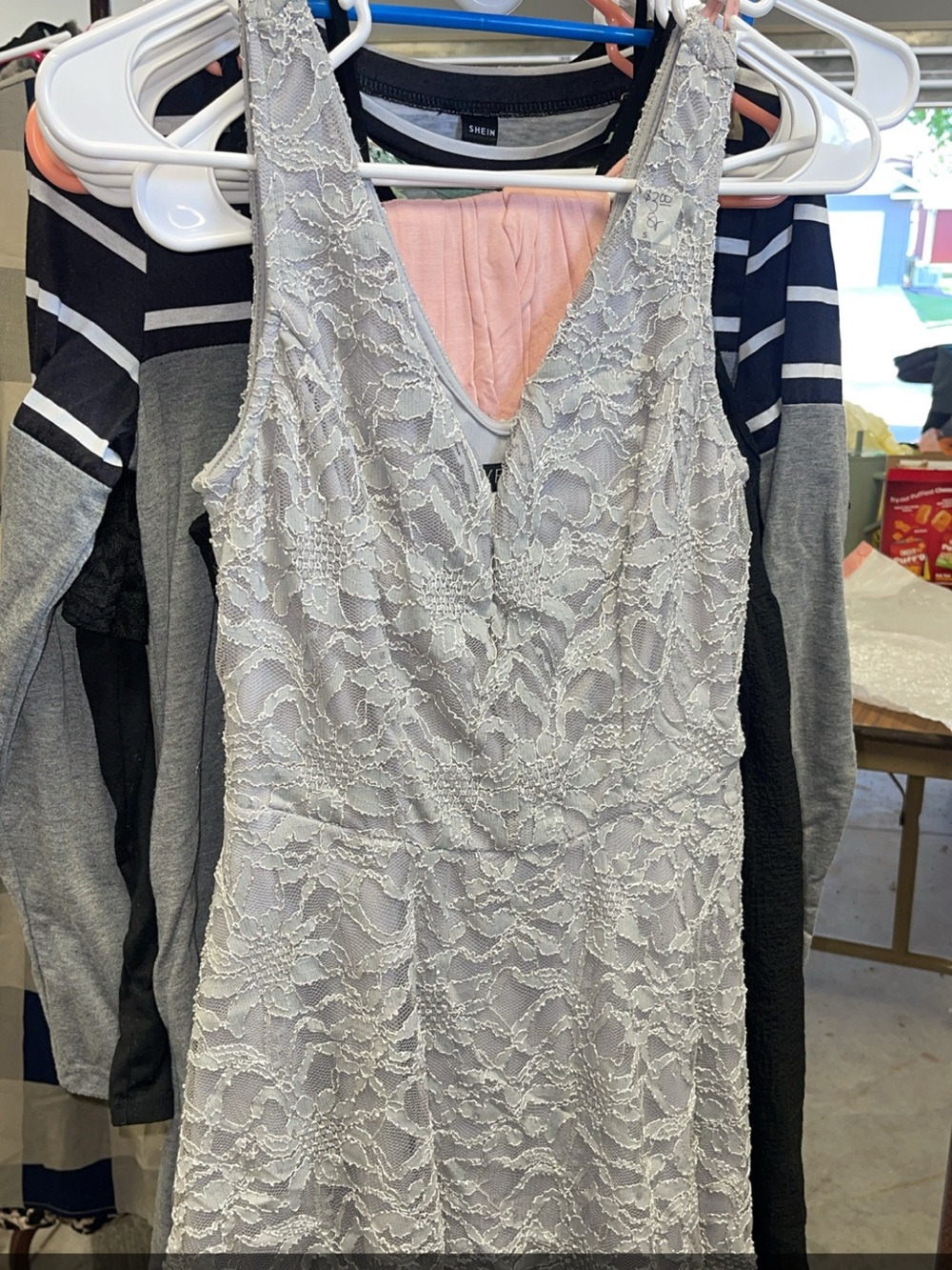 Avery Gray Lace Mini Dress